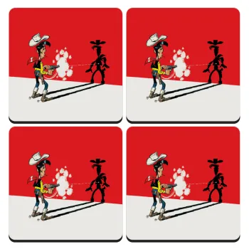 Lucky Luke shadows, ΣΕΤ 4 Σουβέρ ξύλινα τετράγωνα (9cm)