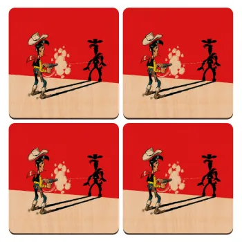 Λούκυ Λουκ σκιές, ΣΕΤ x4 Σουβέρ ξύλινα τετράγωνα plywood (9cm)