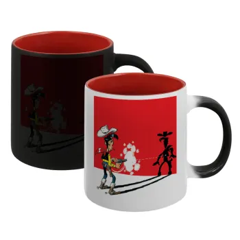 Lucky Luke shadows, Κούπα Μαγική εσωτερικό κόκκινο, κεραμική, 330ml που αλλάζει χρώμα με το ζεστό ρόφημα