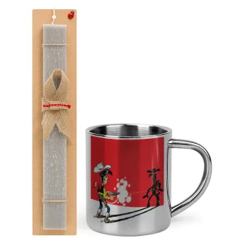 Lucky Luke shadows, Easter Set, metallic thermal cup (300ml) & Easter aromatic flat candle (30cm) (GRAY)