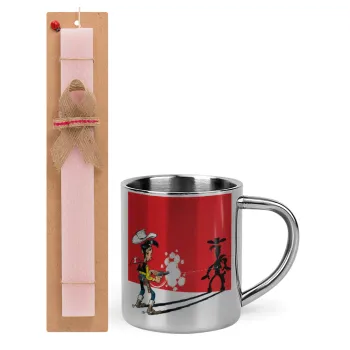 Lucky Luke shadows, Easter Set, metallic thermal cup (300ml) & aromatic flat Easter candle (30cm) (PINK)