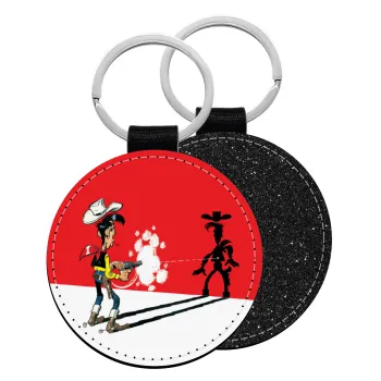 Lucky Luke shadows, Μπρελόκ Δερματίνη, στρογγυλό ΜΑΥΡΟ (5cm)