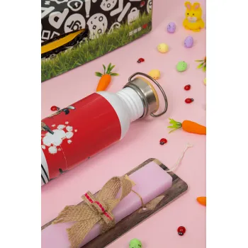 Λούκυ Λουκ σκιές, Πασχαλινή Λαμπάδα με παγούρι μεταλλικό (620ml, stainless steel) & κερί αρωματικό πλακέ (30cm) (ΡΟΖ)