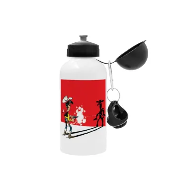 Lucky Luke shadows, Metal water bottle, White, aluminum 500ml