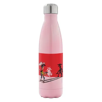 Lucky Luke shadows, Metal mug thermos Pink Iridiscent (Stainless steel), double wall, 500ml