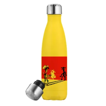 Lucky Luke shadows, Yellow Stainless Steel Metallic Thermos, double-walled, 500ml
