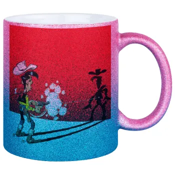 Lucky Luke shadows, Κούπα Χρυσή/Μπλε Glitter, κεραμική, 330ml