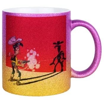 Lucky Luke shadows, Κούπα Χρυσή/Ροζ Glitter, κεραμική, 330ml