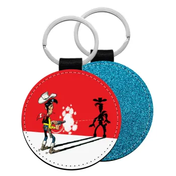 Lucky Luke shadows, Μπρελόκ Δερματίνη, στρογγυλό ΜΠΛΕ (5cm)