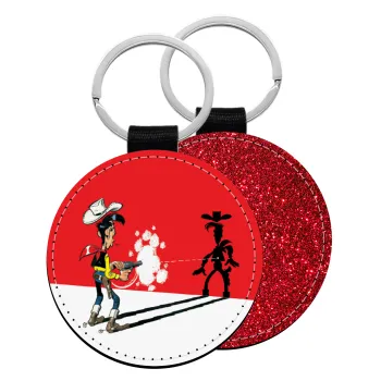 Λούκυ Λουκ σκιές, Μπρελόκ Δερματίνη, στρογγυλό ΚΟΚΚΙΝΟ (5cm)