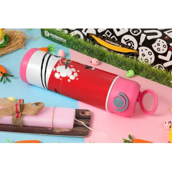 Λούκυ Λουκ σκιές, Πασχαλινή Λαμπάδα με Παιδικό παγούρι θερμό, ανοξείδωτο, με καλαμάκι ασφαλείας, ΡΟΖ (500ml)