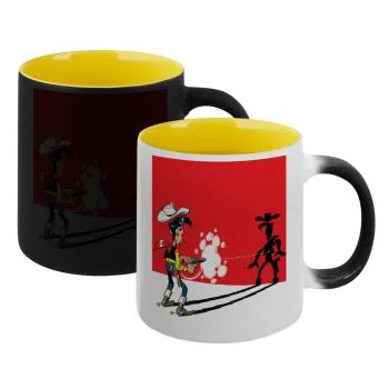 Lucky Luke shadows, Κούπα Μαγική εσωτερικό κίτρινη, κεραμική 330ml που αλλάζει χρώμα με το ζεστό ρόφημα