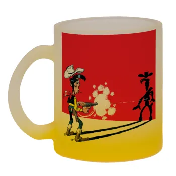 Λούκυ Λουκ σκιές, Κούπα γυάλινη δίχρωμη με βάση το κίτρινο ματ, 330ml