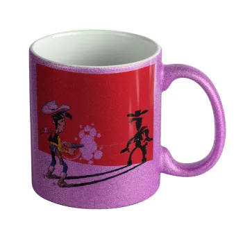 Lucky Luke shadows, Κούπα Μωβ Glitter που γυαλίζει, κεραμική, 330ml