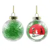 Transparent Christmas tree ball ornament with green filling 8cm