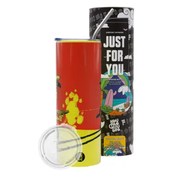 Λούκυ Λουκ σκιές, Neon Yellow Travel Tumbler θερμό, μεταλλικό καλαμάκι(Ανωξείδωτο 304 Food grade, BPA free, 600ml)