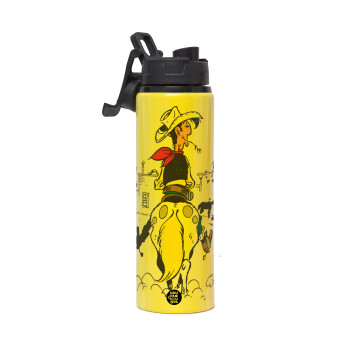 Lucky Luke comic, Metallic water bottle with safety lid, 850ml aluminum