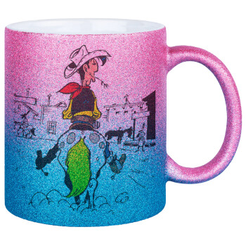 Lucky Luke comic, Κούπα Χρυσή/Μπλε Glitter, κεραμική, 330ml