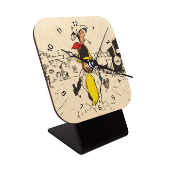 Lucky Luke comic, Quartz Table clock in natural wood (10cm)