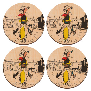 Λούκυ Λουκ comic, ΣΕΤ x4 Σουβέρ ξύλινα στρογγυλά plywood (9cm)