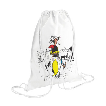 Λούκυ Λουκ comic, Τσάντα πλάτης πουγκί GYMBAG λευκή (28x40cm)
