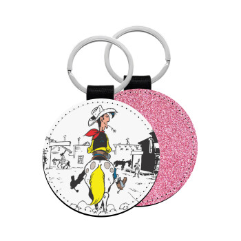 Lucky Luke comic, Μπρελόκ Δερματίνη, στρογγυλό ΡΟΖ (5cm)