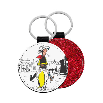 Lucky Luke comic, Μπρελόκ Δερματίνη, στρογγυλό ΚΟΚΚΙΝΟ (5cm)