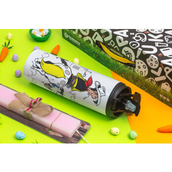 Λούκυ Λουκ comic, Πασχαλινή Λαμπάδα με Travel Tumbler θερμό με διπλό καπάκι (600ml, BPA free) & κερί αρωματικό πλακέ (30cm) (ΡΟΖ)