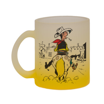 Lucky Luke comic, Κούπα γυάλινη δίχρωμη με βάση το κίτρινο ματ, 330ml