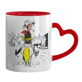 Lucky Luke comic, Mug heart red handle, ceramic, 330ml