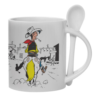 Lucky Luke comic, Ceramic coffee mug with Spoon, 330ml (1pcs)