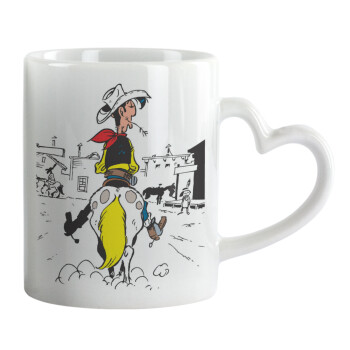 Lucky Luke comic, Mug heart handle, ceramic, 330ml