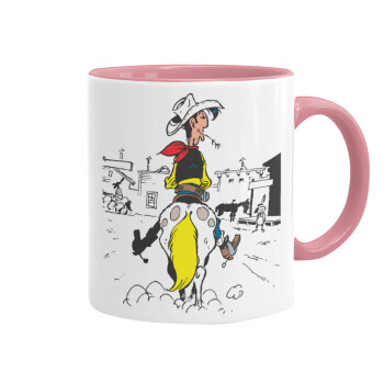 Lucky Luke comic, Mug colored pink, ceramic, 330ml