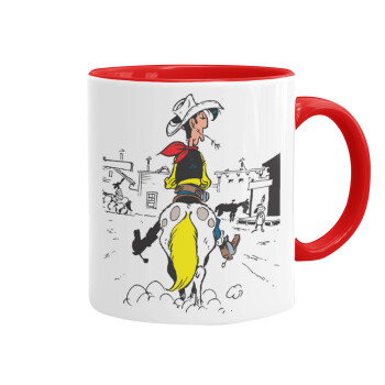 Lucky Luke comic, Mug colored red, ceramic, 330ml