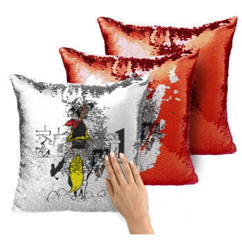 Lucky Luke comic, Μαξιλάρι καναπέ Μαγικό Κόκκινο με πούλιες 40x40cm περιέχεται το γέμισμα