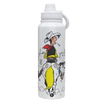 Λούκυ Λουκ comic, Θερμός 1L Ανοξείδωτο με Βάση Κινητού & Διπλά Τοιχώματα