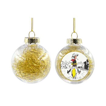 Lucky Luke comic, Χριστουγεννιάτικη μπάλα δένδρου διάφανη με χρυσό γέμισμα 8cm