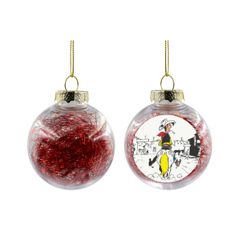 Λούκυ Λουκ comic, Χριστουγεννιάτικη μπάλα δένδρου διάφανη με κόκκινο γέμισμα 8cm