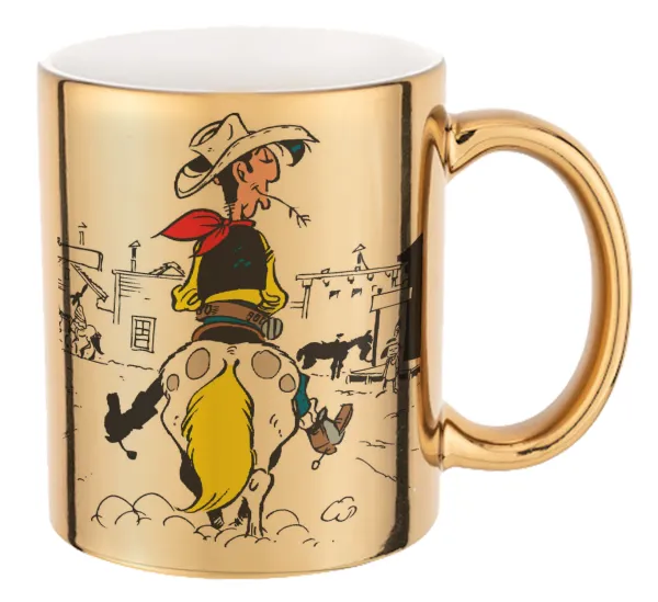 Lucky Luke comic — Mug ceramic, gold mirror, 330ml