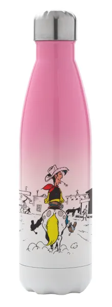 Lucky Luke comic — Metal mug thermos Pink/White (Stainless steel), double wall, 500ml