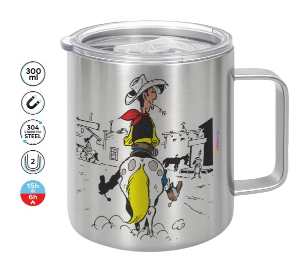 Lucky Luke comic — Double-walled stainless steel mug 300ml with temperature-retaining lid