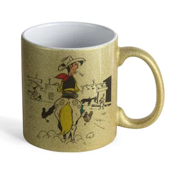 Lucky Luke comic, Κούπα Χρυσή Glitter που γυαλίζει, κεραμική, 330ml
