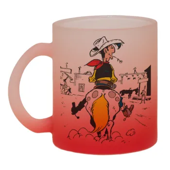 Lucky Luke comic, Κούπα γυάλινη δίχρωμη με βάση το κόκκινο ματ, 330ml