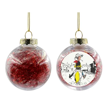 Λούκυ Λουκ comic, Στολίδι Χριστουγεννιάτικη μπάλα δένδρου διάφανη με κόκκινο γέμισμα 8cm