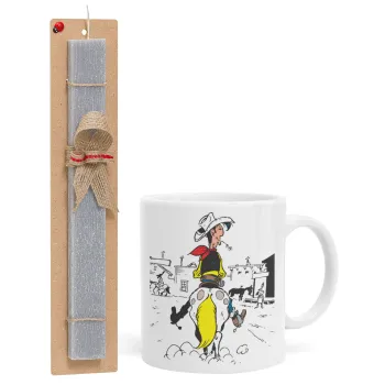 Lucky Luke comic, Easter Set, Ceramic Cup (330ml) & Easter aromatic flat candle (30cm) (GRAY)