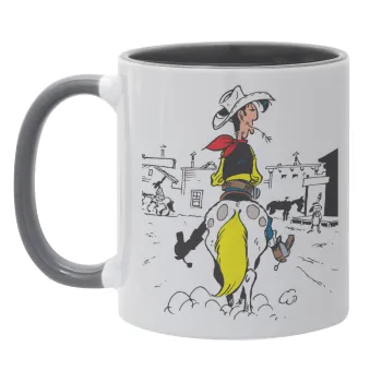 Λούκυ Λουκ comic, Κούπα χρωματιστή γκρι, κεραμική, 330ml