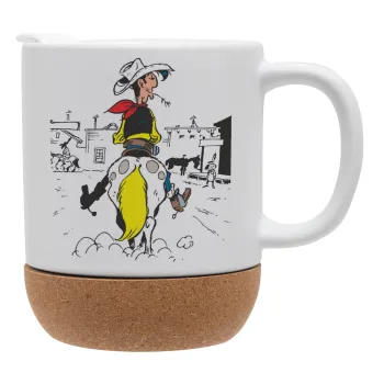 Λούκυ Λουκ comic, Κούπα, κεραμική με βάση φελού και καπάκι (ΜΑΤ), 330ml