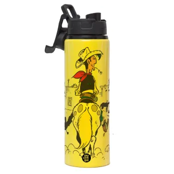 Λούκυ Λουκ comic, Μεταλλικό παγούρι νερού με καπάκι ασφαλείας, αλουμινίου 850ml