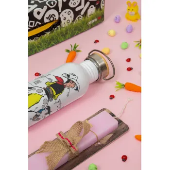 Λούκυ Λουκ comic, Πασχαλινή Λαμπάδα με παγούρι μεταλλικό (620ml, stainless steel) & κερί αρωματικό πλακέ (30cm) (ΡΟΖ)