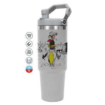 Λούκυ Λουκ comic, ΓΚΡΙ χρώματος Θερμός Ανοξείδωτο 890ml (30oz) με χερούλι